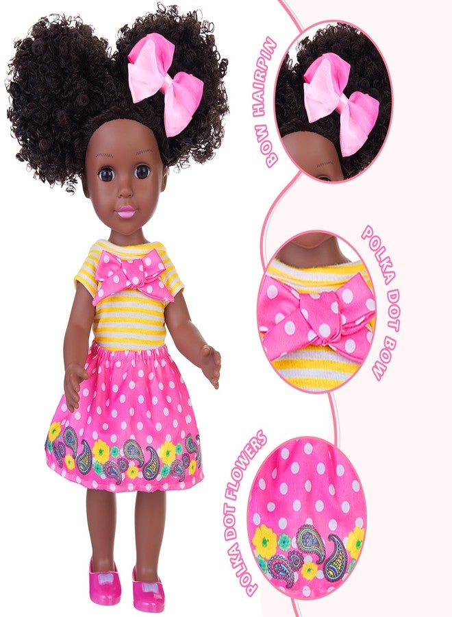 ZITA ELEMENT 14.5 Inch Silicone Black Doll Set Black African Baby Doll with Yellow Striped T-Shirt, Colorful Dress and Other Accessories as A Delightful Gift for Girls - Image 4